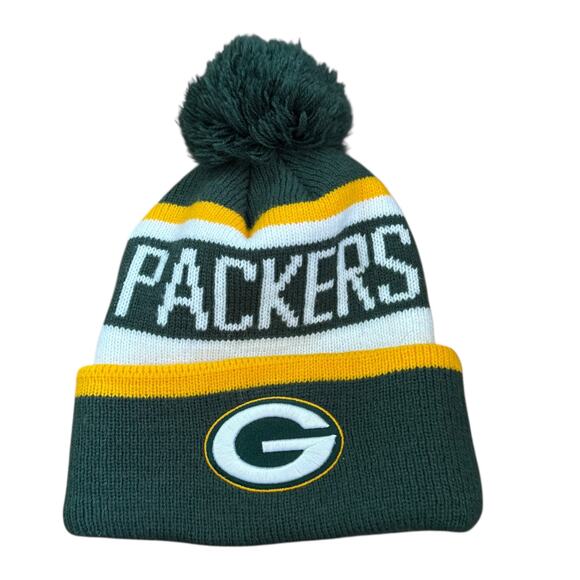 Green Bay Packers Logo Knit Winter Hat Beanie Pom Pom NFL Team Apparel OSFM - Picture 1 of 9